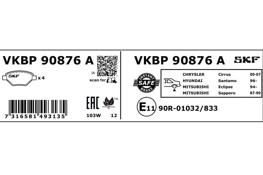 Jogo de 4 pastilhas de travão SKF ref. VKBP 90876 A